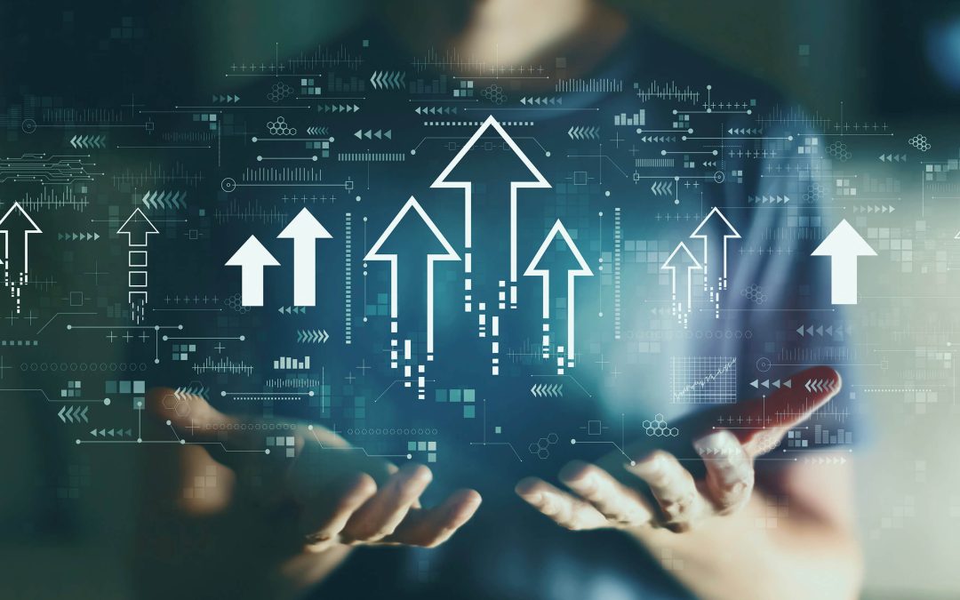 Person holding hands out with blue upwards arrows overlayed, reflecting the Challenges in value realisation and value management