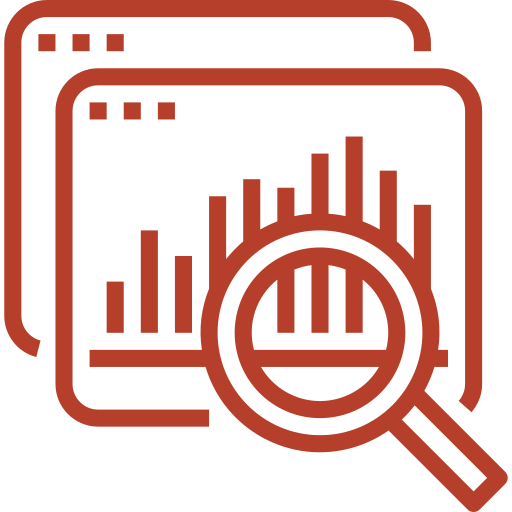 Icon featuring a magnifying glass over pages, symbolizing the exploration and identification of value management opportunities
